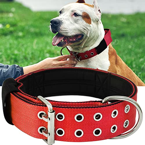 Hundehalsband für Große Hunde - 5 cm Breites Halsband mit Griff für Extragroße Hunderassen, schwerlast, Weich Gepolstertes Neopren Nylon Hunde Halsband für Grosse Hunde Big Dog Collar M, Rot