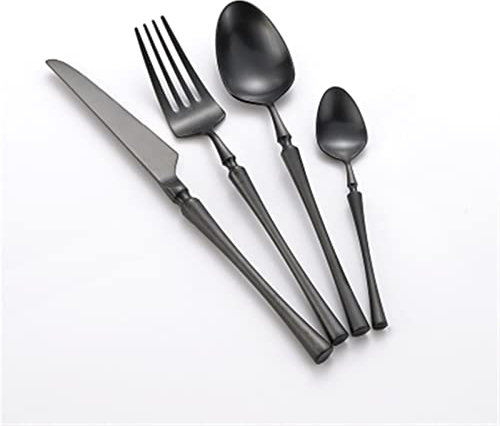 Ensembles de Couverts 24 pièces Argent Mat Noir Or Ensemble de Couverts Portables Vaisselle fourchettes et cuillère Vaisselle Accessoires de Cuisine Couteau pour Manger (24 pièces Noir Mat)