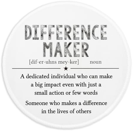 YAZMEEN Difference Maker Definition Mousepad，Stitched Edge Mouse Pad with Non-Slip Rubber Base，Inspirational Round Mouse Mat for Laptop Gaming Supplies，Office Gifts Home Office Desk Accessories
