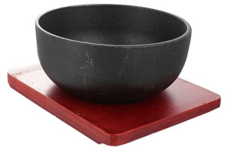 Ciieeo Contenitore Per Alimenti in Ghisa Per Zuppa Di Miso Bibimbap Base Liscia E Antiaderente Vassoio Nero