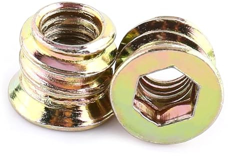 Insert Fileté pour Bois en Acier au Carbone, M8x25mm, Écrous à Douille Hexagonale, Plaqué Zinc, 20 Pièces, pour Meubles
