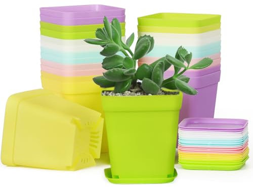 GEBETTER 24pz 7cm Vasi per Piante da Interno Esterno, Vasetti per Piantine, Vasi Piccoli Colorati Plastica per Piante Grasse Semine Semenzaio