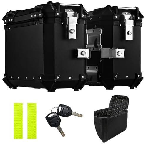 Seitenkoffer Für Motorrad Aluminium Motorrad Heckbox Koffer, 38L Aufbewahrungskoffer Gepäck Mit Sicherheitsschloss, 1 Paar (Color : Schwarz)
