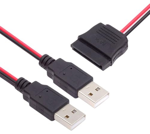 cablecc Câble d'alimentation double USB 2.0 DC 5 V vers SATA 15 broches pour disque dur SATA 2,5 SSD 5 V 2 A Max