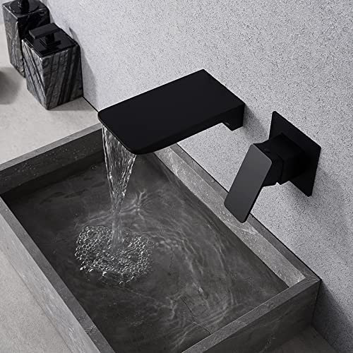 Waterfall Faucet All-Copper Black Wash Basin Hot and Cold Built-in Basin Concealed Faucet, without Embedded Box