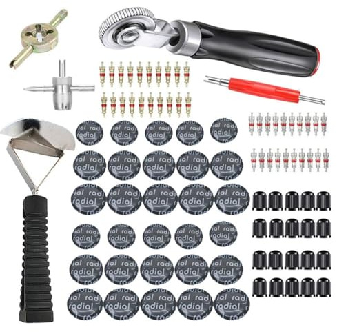 Kznifmk Allgemeine Reifenreparatur für Auto- und Motorradreifen, Gummikleber, Flicken-Werkzeugpaket für Radialreifen, Flicken für Schlauchlose Reifen, 85 Stück