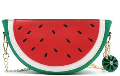 gaobaozhu Umhängetasche in Obstform, PU-Leder, Cartoon-Umhängetasche, Geldbörse, niedliche Wassermelone, Handtasche, Handytasche, Münztasche, Schultertasche, Geldbörse mit abnehmbarer Kette, für Damen