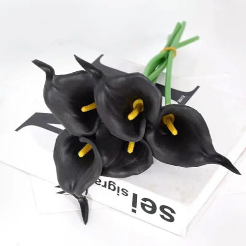 JPWNVF 20 Stück Calla-Blumenstrauß, weiß, künstlich, fühlt Sich echt an, Latexblumen, Dekoration für Zuhause, Geburtstagsparty, schwarz, 20 Stück