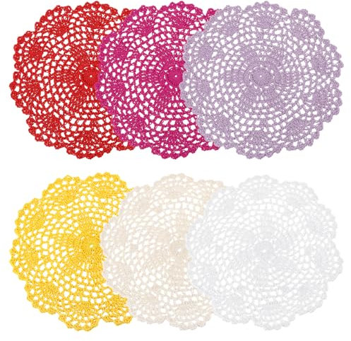 sourcing map Spitzendeckchen, 1 Set 20,3 cm – gewebter runder Häkeluntersetzer, florales Design, Stoff, handgefertigtes Tischset für Getränke, Hochzeit, Party, Dekoration (6 Farben)