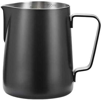 AGSYFFD 350ml Pichet à Lait, Pichet à mousse de lait en acier inoxydable, Pots à lait avec marques de mesure, pichet à mousse pour café, matcha, cappuccino (noir)