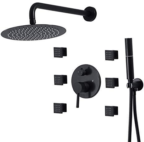 Mattschwarzes Ganzkörper-Duschsystem, 25,4 cm, Regenduscharmatur-Set mit 6 Körpersprays und Handbrause, 3 Funktionen Regenmischer-Duschset für luxuriöses Badezimmer-Erlebnis
