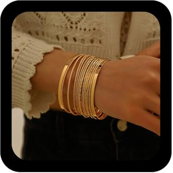 Xduargs Punk Layered Bangle Bracelet Stackable Textured Bracelet Set Bollywood Chunky Thick Bracelets Gold Thin Circle Bangle Collection Outfit Jewelry for Women