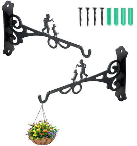 2 Stück Wandbehang Korbhalterungen, Blumenkastenhalter, Haken für Blumenampel, Eisen Kleiderbügel Wandhaken, Wandhalterung für Blumentöpfe, Pflanzen, Laternen, Garten, Balkon, Zaun, Außen Deko