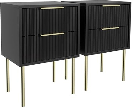 Garvishk Garvis Nachttisch 2er Set, schmal, Beistelltisch mit 2 Schubladen Nachtschrank Schlichter Beistelltisch für Schlafzimmer, Wohnzimmer (Schwarz)