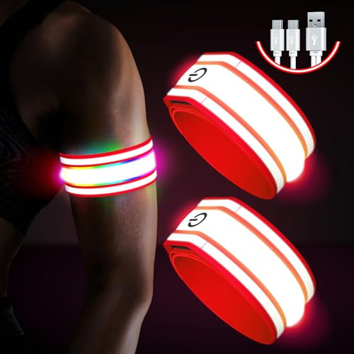 Ylzzrs Led Armband Aufladbar,2 Stück Reflective LED Leuchtarmband, Leucht Armbänder Lichtband Kinder Leuchtbänder Reflektorband Unisex Nacht Sicherheits Licht für Joggen Laufen Running
