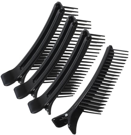 ADOCARN Lot de 4 Pinces à Cheveux de Séparation Professionnelles Noires, Clips Coiffeur pour Cheveux Épais, Outil Coiffure pour Salon et Usage Personnel, Clips Coiffants pour Coiffure