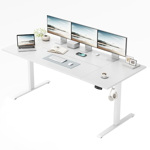 Klicelor Höhenverstellbarer Schreibtisch 160x80 cm mit 2 Speicherplätzen | Schreibtisch elektrisch, Stehschreibtisch mit Kollisionsschutz, 70 kg Tragkraft, Computertisch für Homeoffice, Weiß