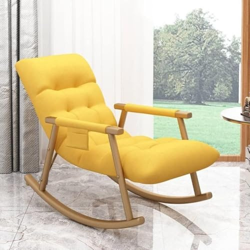 KHLMSRXJ Schaukelstuhl aus Stoff im Mid-Century-Stil, für das Wohnzimmer, Freizeit, Schaukelstuhl für Erwachsene, Nickerchenstuhl, Home-Getaway-Stuhl für Büro, Lounge, Schlafzimmer (gelb)