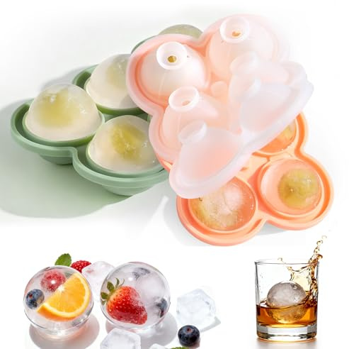 2er-Pack 4.5cm Eiswürfelform Silikon, Runde Eiswürfel, Wiederverwendbar & BPA-Frei, Ideal für Bier, Whisky, Cocktails, Kaffee, Getränke (Sechs-eisball)