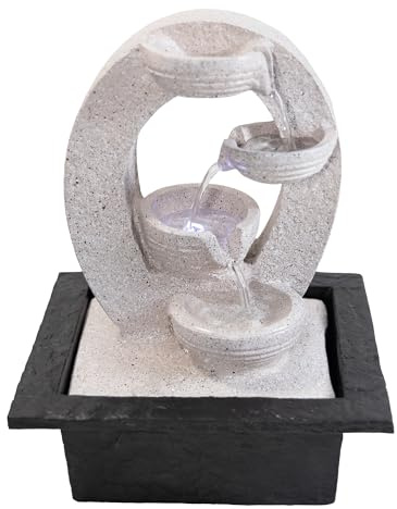 Lemodo Zimmerbrunnen LED Indoor 3-stufig Tischbrunnen Feng Shui Wasserfall mit Beleuchtung Kaskadenbrunnen Deko für Wohnzimmer Schlafzimmer Büro Luftbefeuchter Entspannung Wellness 21,5x19x27 cm