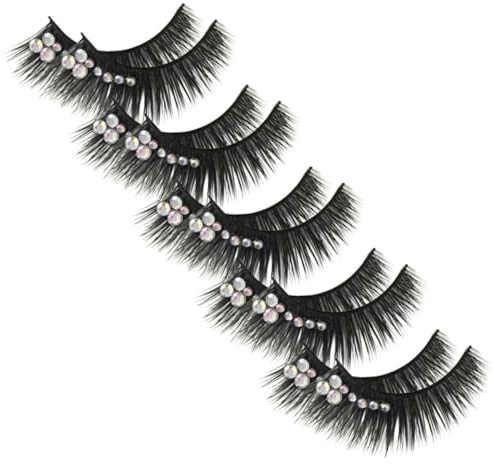 OATIPHO 5 Pairs Diamond-embellished False Eyelashes for Women Thick Long Artificial Lashes for Latin Dance Stage Performance Party Cosplay Easy to Apply Eye Makeup