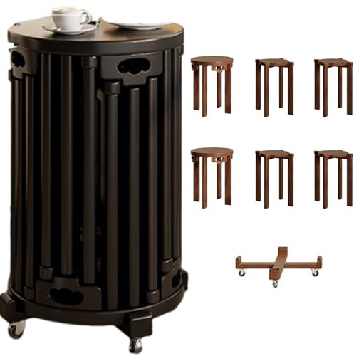 JS Ellie Sechs kombinierte Massivholzhocker, beweglich und stapelbar, Sofa-Beistelltisch mit Flaschenzug, stabil belastbar 300kg, geeignet für Wohnzimmer, Esszimmer, Schlafzimmer, Lounge Black