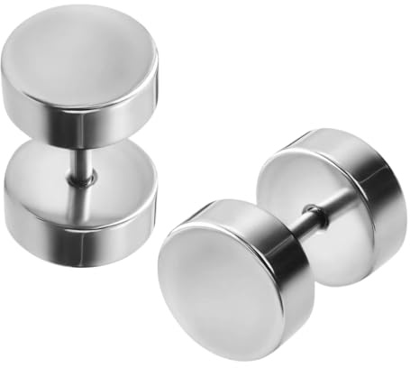 Juvel tunna falska pluggörhängen 2 st par – 16 g (1,2 mm) allergivänliga kirurgiska stål fuskstift – 4 mm – 10 mm illusion skiva öronproppar i svart, silver och guld, 6mm, 316L kirurgiskt stål, Ingen