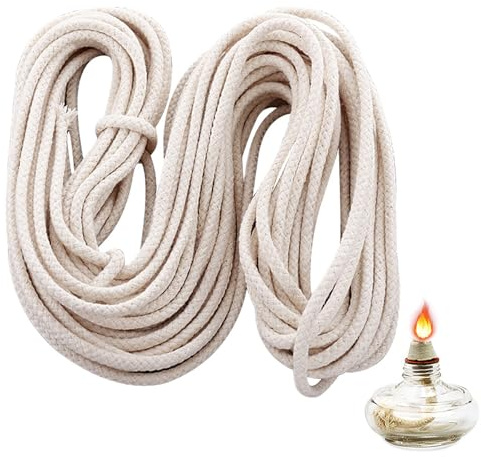 Qinsky Lampendocht Rund 3mm x 10m Baumwoll Docht Für Öllampen Kerzen - Verstellbarer Premium Docht Für Spiritus Petroleum Lampen, Lange Brenndauer & Gleichmäßige Flamme Ohne Rauch