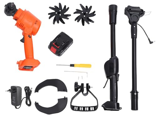 Oreilet Mini Motozappa Elettrica Giardino Upgrade 21V, Motozappa Elettrica Giardino 4 Denti 235 Giri/min con Batteria 1,5 Ah e Larghezza Lavoro 4 Pollici per Coltivazione Terreno (Spina europea)