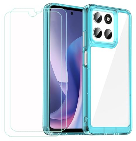 GYDQQKJ Funda para Motorola Moto G57 + 2 Piezas Vidrio Protector de Pantalla Cristal Templado Film, Translúcido Azul Suave TPU Silicona Cover Carcasa Caso Case para Motorola Moto G57 (6.72)