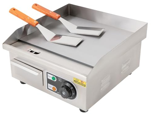 Elektrisk grillplatta för kommersiell användning, 2000W elektrisk grillplatta, temperatur 50-300°C, stekpanna Griddleplatta med 2 spatel & 2 borstar, för biffar, pankakor