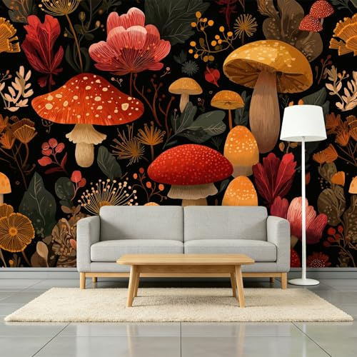 Fotomurales Tejido No Tejido 200 x 140 cm - Papel Pintado Fotográfico Fantasía Selva Flores Seta Murales Negro Póster para Niños Juvenil Salón Dormitorio Decoración Del Hogar
