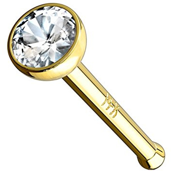 beyoutifulthings Nasen-Piercing ZIRKONIA Nasen-Ring Nasen-Stecker 14 Karat Weißgold Gelbgold Clear Stab-Dicke 0,8/1mm Stab-Länge 6mm Stein 2mm