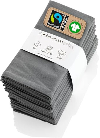 BewusstGrün I 12 Faire & Nachhaltige Stoffservietten + Faltanleitungen I 100% Bio-Baumwolle I 45x45 cm Grau