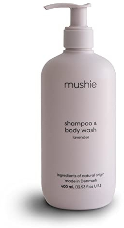 Mushie Baby Shampoo & Body Wash i 400ml | Tillverkad i Danmark | Lavendel | Säker och hög kvalitet för småbarn Barn Pojkar & Flickor | COSMOS ORGANIC certifierad