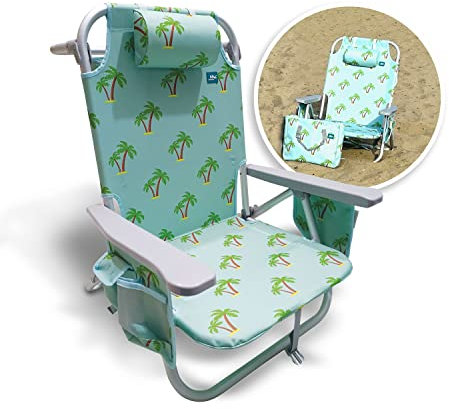 Bliss Hammocks BBC-350-PT Klappbarer Strandkorb, 5 Liegepositionen, abnehmbare Kühltasche, Palme