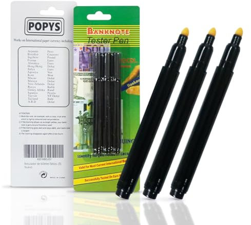 POPYS Falschgeld Detektor Stifte, Geldscheinprüfstift Falschgeld-Checker Stifte Geld Marker Stift für Erkennung Gefälschter Banknoten. (3)