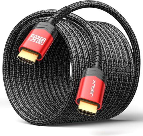 JSAUX HDMI Cable 5M 2.1,Ultra HD Cable High-Speed Lead 48Gbps, HDMI Cable (8K@60Hz 7680x4320, 4K@120Hz) Supports eARC HDR10 HDCP 2.2 & 2.3 DTS:X 3D CEC, Compatible with PS5 PS4 PS3 X-BOX QLED TV, Red