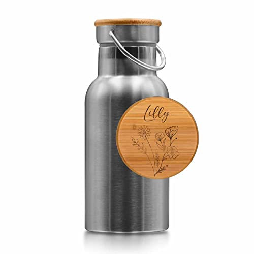 CHRISCK design Individuelle Trinkflasche als Geschenkidee für Mama - personalisiertes Geburtstagsgeschenk für Mama | Edelstahl Trinkflasche mit Holzdeckel für die beste Mutter