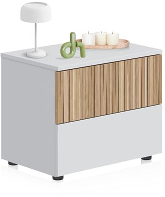 duehome | Mesita de Noche 2 cajones, Mesilla de Noche, Modelo Nitza, Acabado en Blanco Artik y Natur, Medidas: 50 cm (Largo) x 34 cm (Fondo) x 41,5 cm (Alto)