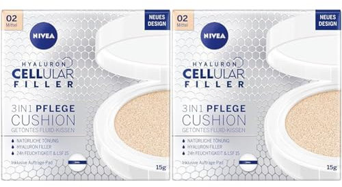 NIVEA 3in1 Anti-Age Pflege Kissen für natürliche Tönung und Feuchtigkeit, Für Mittlere Hauttypen, 15 ml (Packung mit 2)