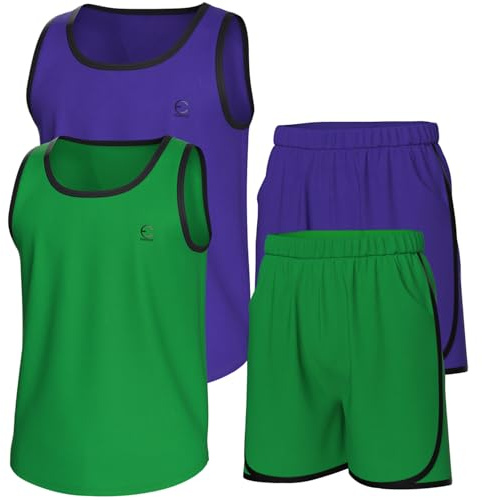Essenclo pojkar kläder set, atletisk rund hals ärmlös t-shirt och pojkar korta set kläder med fickor 4 st - storlek 3-16, Set-15, 11-12