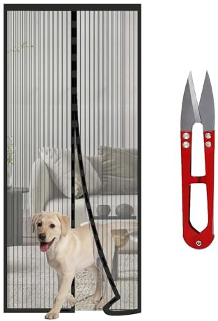 HW CASA Magnetisches Fliegengitter, 90 x 210 cm, mit 34 starken Magneten und 2 Gewichtsblöcken, Fliegengittertür schließt sich von selbst, Fliegengittervorhang um das Eindringen von Fliegen und