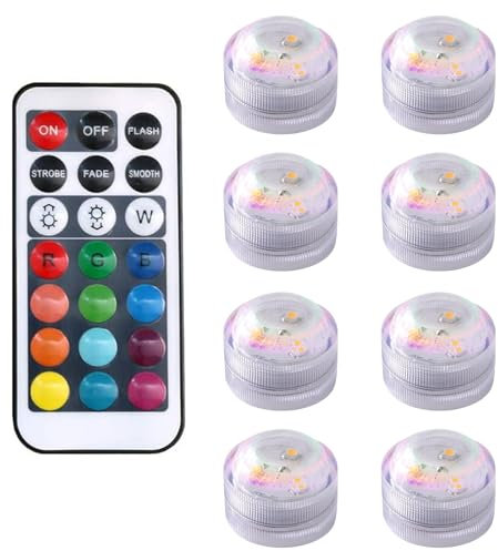 Ninnyi 9 PCS Small Waterproof Underwater Mini Led Water Feature Light with Remote, Hot Tub Lights Lazy Spa for Aquarium Pond Fountain