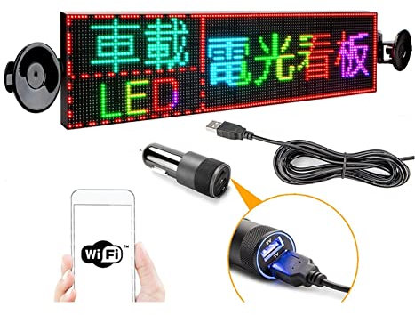 DMETE LED-Panel P4 LED Autoschild RGB Programmierbares Scrolling Message Board Mehrsprachig for Bustaxi 12V Zigarettenanzünder für Auto, Bar, Hotel, LKW