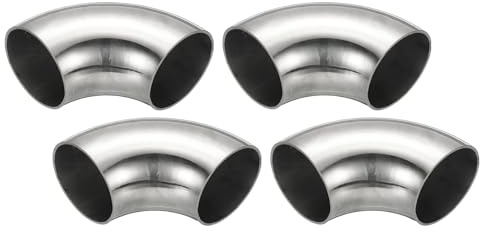 PATIKIL 4pcs 90 Degree Mandrel Bend Elbow, 1-5/8 OD Steel Exhaust Elbow Exhaust Piping Connector 304 Stainless Steel for Exhaust Pipe Stair Handrail HVAC