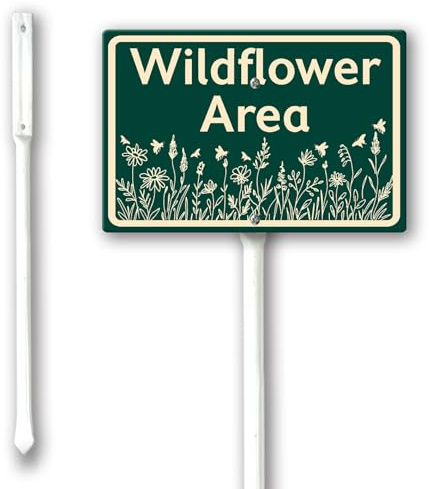 Geroclonup Wildflower Area Yard Sign with Stake 20x30cm Sturdy Aluminum Fade Resistant Lawn Decoration Pollinator Habitat Sign for Garden Front Door Outdoor Use