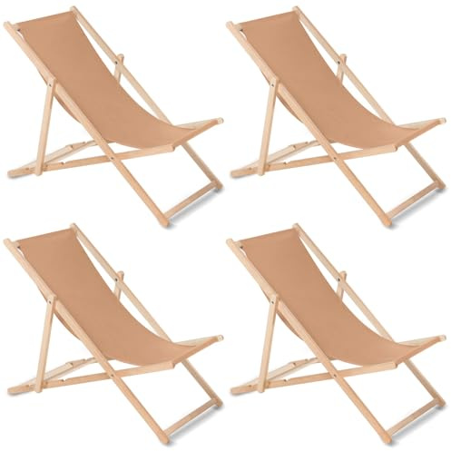Green Blue 4er Set Liegestuhl klappbar aus Buchenholz | Sonnenliege ohne Armlehne für Garten, Strand & Terrasse | Verstellbare Rückenlehne, stabile Holz-Stellage, 110 kg Tragkraft (Hellbraun)