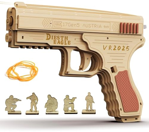 Puzzle 3D en bois pour adulte, pistolet en caoutchouc, modèle en bois, modèle de décoration de bureau, cadeau pour homme (modèle pistolet)