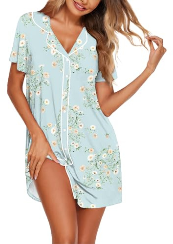 Ekouaer Women Nightgowns Button Short Sleeve Sleepshirt Maternity Gown Night Dress Plus Size Sleepwear Daisy XL